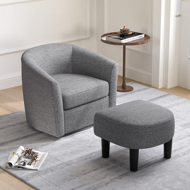 Goflame Swivel Accent Chair with Ottoman, Modern Barrel Club Chair w/Footrest