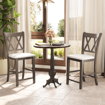 Goflame Wood Bar Stools Set of 2/4, 24" Counter Height Bar Stools w/Cross Back & Linen Fabric Upholstered Seat