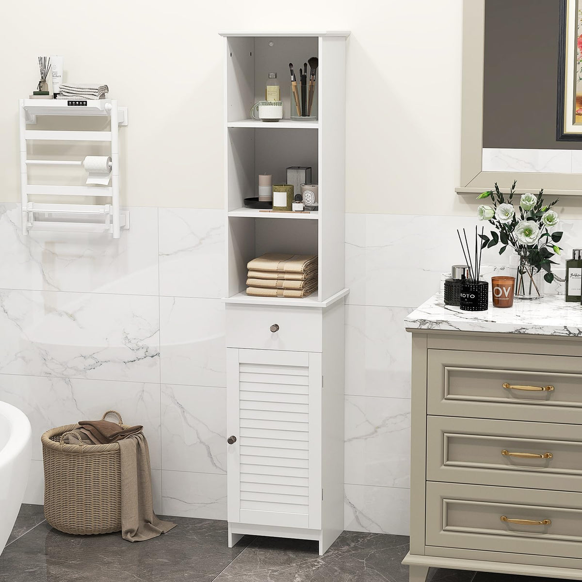 Goflame Narrow Floor Storage Cabinet with Adjustable Shelves