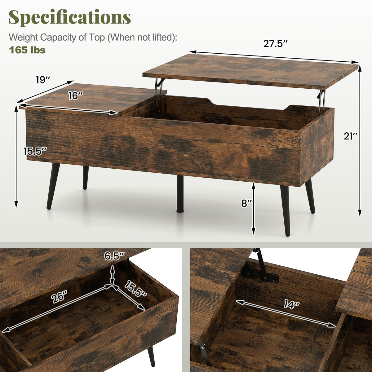 Goflame Lift Top Coffee Table for Living Room