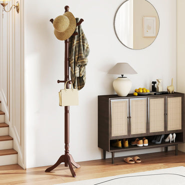 Goflame Solid Wood Coat Rack Freestanding Hall Tree with 3 Adjustable Heights and 11 Hooks
