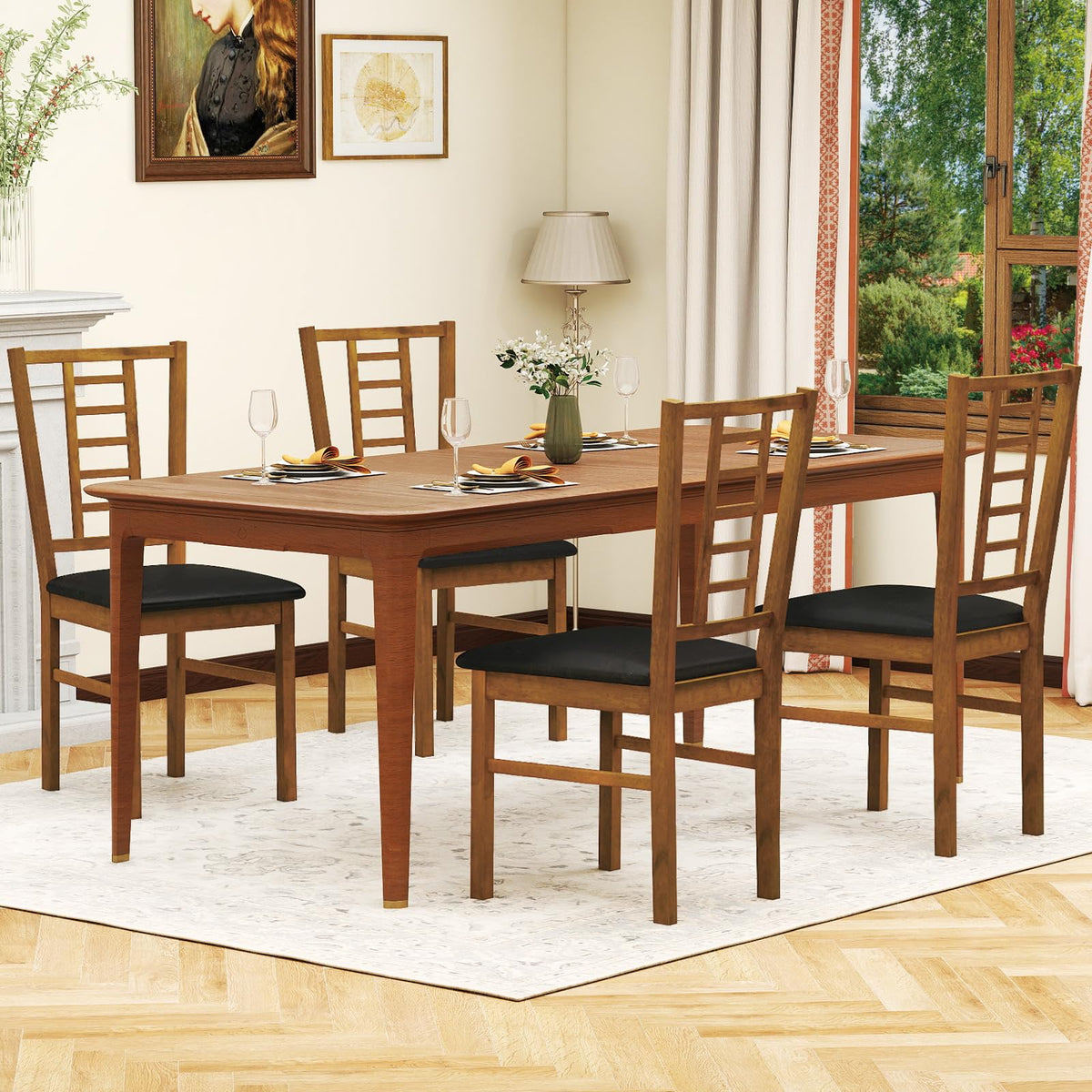 Goflame Wooden Dining Chairs Set of 2/4 Armless Kitchen Chairs