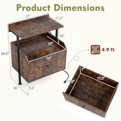 Goflame Nightstand w/Charging Station & LED Light (1/2)