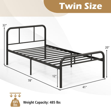 Goflame Twin Size Bed Frame, Modern Metal Platform Bed with Headboard and Footboard, Heavy Duty Steel Slat Support Mattress Foundation