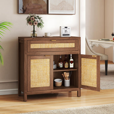 Goflame Sideboard Buffet Cabinet Rustic Rattan Storage Cabinet w/ 2 Doors