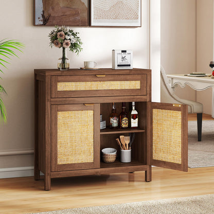 Goflame Sideboard Buffet Cabinet Rustic Rattan Storage Cabinet w/ 2 Doors