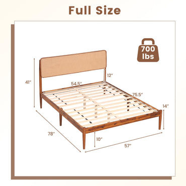 Goflame Wooden Bed Frame Full/Twin/Queen Size with Rattan Headboard