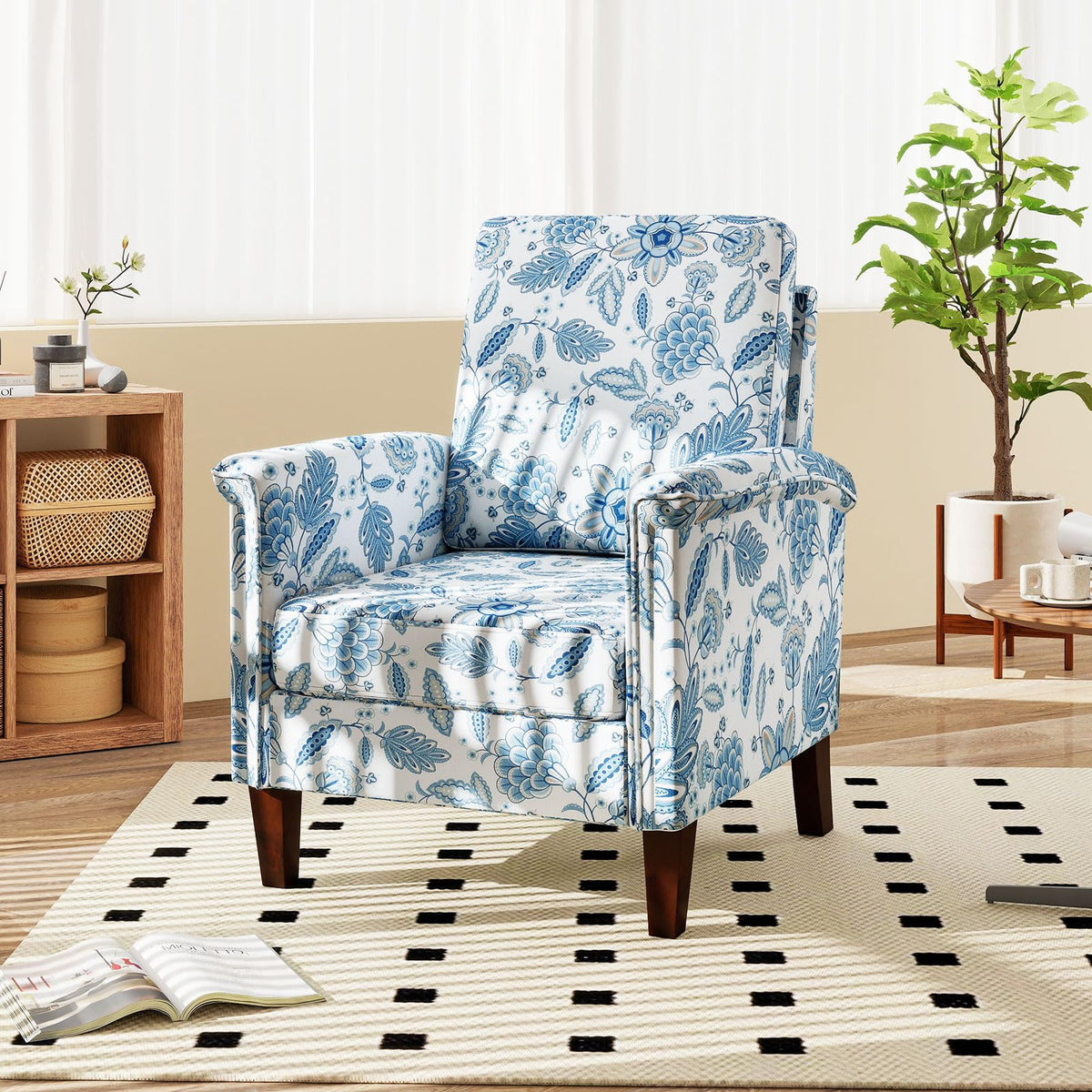 Goflame Upholstered Accent Chair with Floral Pattern