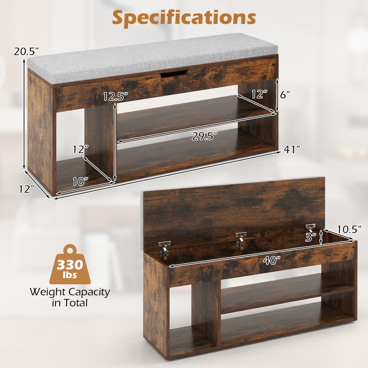 Goflame 3 Tier Shoe Rack Organizer with Flip Top Storage and Padded Seat Cushion