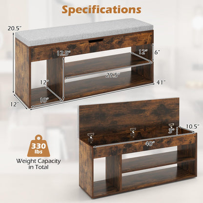 Goflame 3 Tier Shoe Rack Organizer with Flip Top Storage and Padded Seat Cushion
