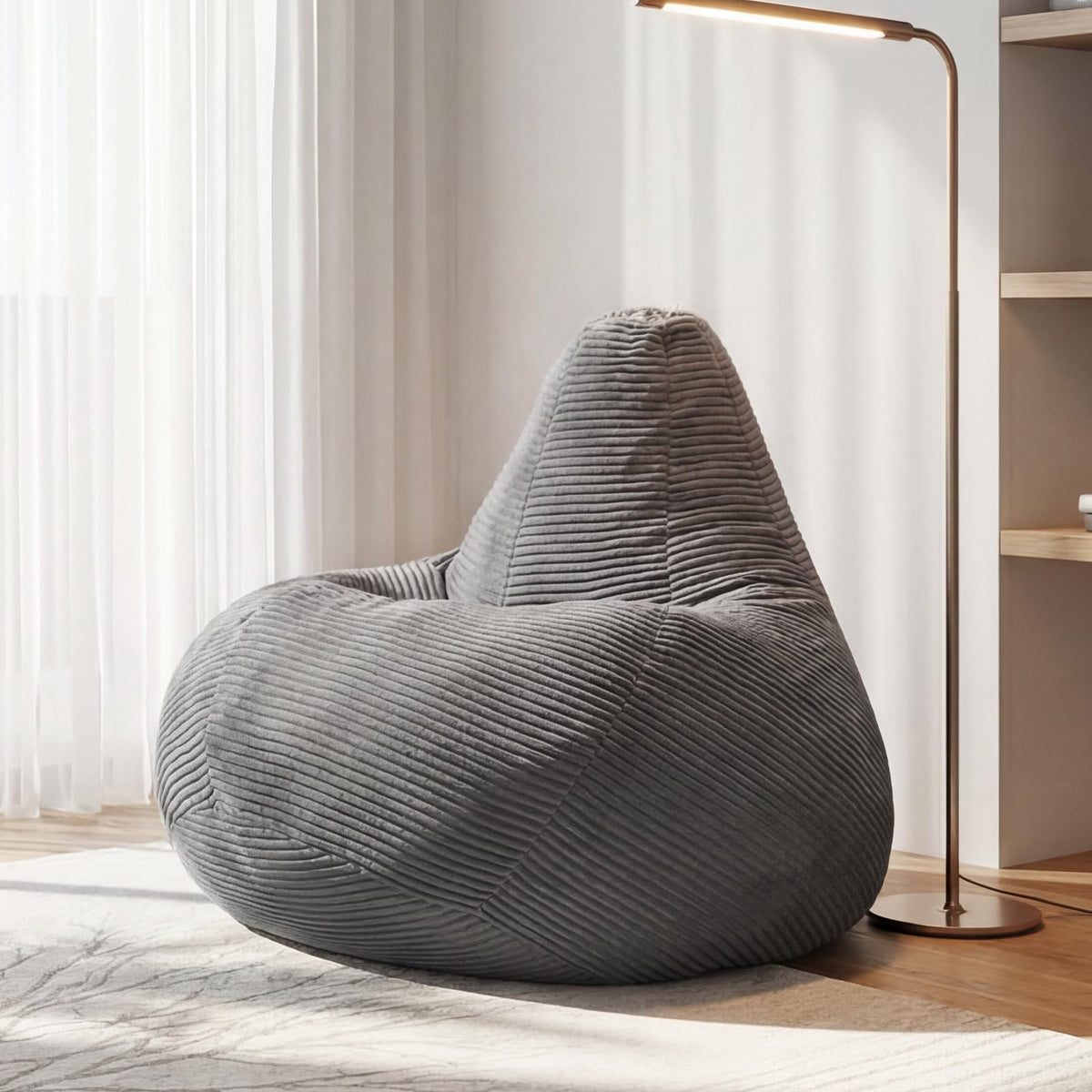 Goflame Bean Bag Chair for Adults | Accent Lazy Sofa with Skin-Friendly Corduroy Cover & Soft Sponge Filling