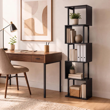Goflame 5-Tier S-Shaped Wood Bookcase w/Metal Frame (1/2)