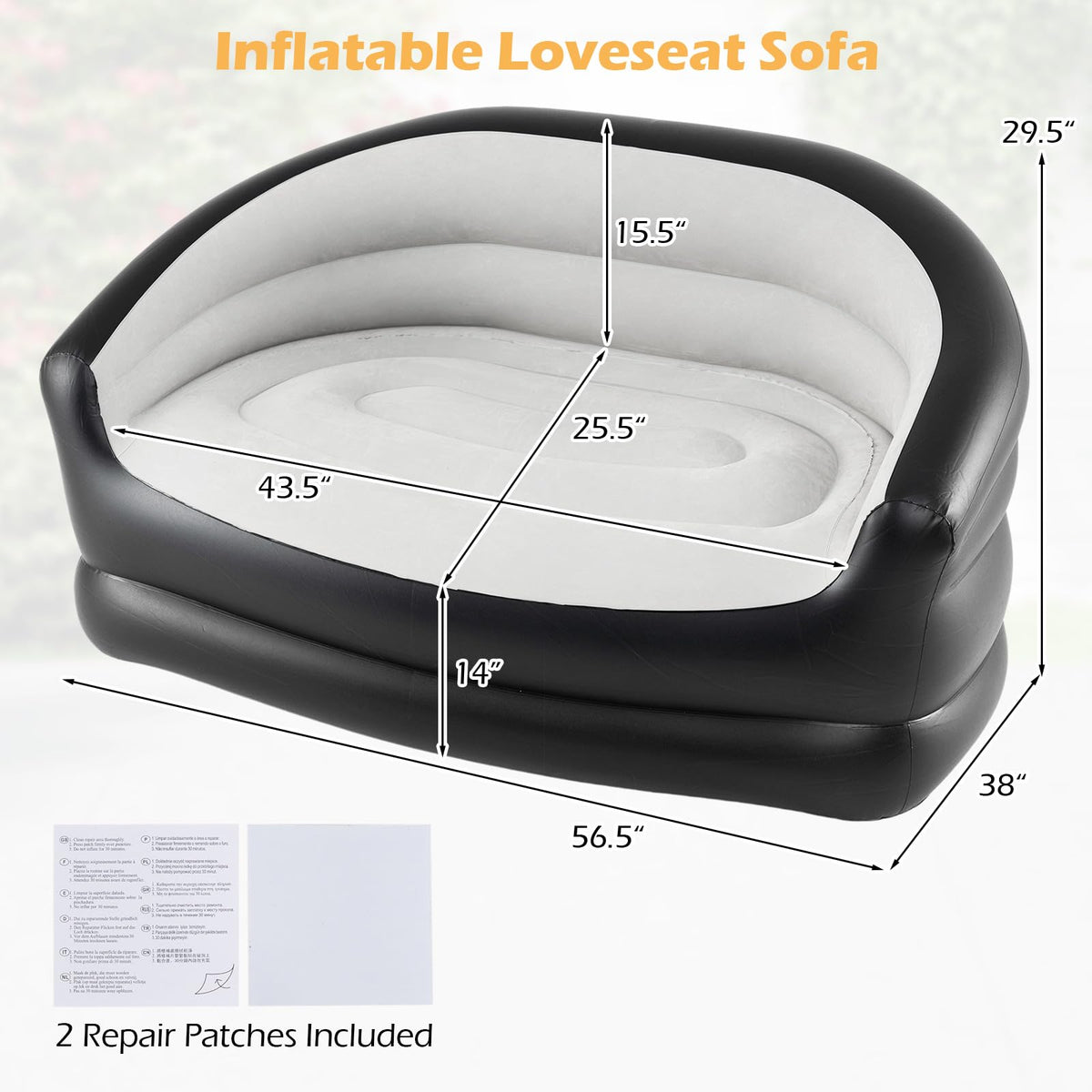 Goflame Inflatable Loveseat Couch Portable & Foldable 2-Seater Air Sofa(1/2)