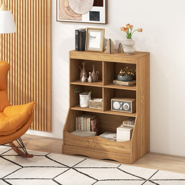 Goflame Storage Cabinet, Small Bookshelf, Short Bookcase with 4 Open Storage Cube & Bottom Compartment