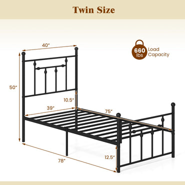 Goflame Twin Bed Frames with Headboard and Footboard, Victorian Style Twin Platform Bed
