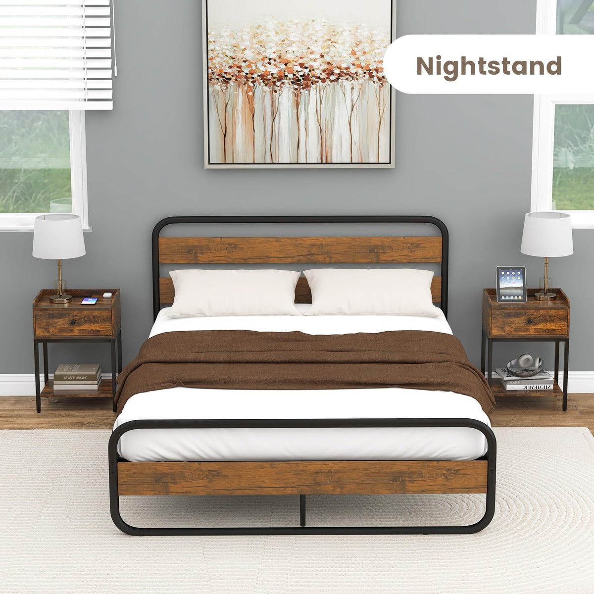 GOFLAME Nightstand with Charging Station