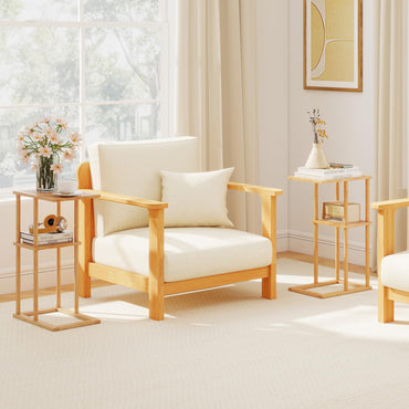 Goflame Side Table Set of 2 with Storage Shelves and Bamboo Construction