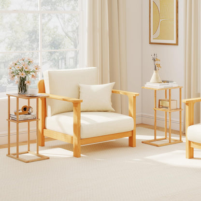 Goflame Side Table Set of 2 with Storage Shelves and Bamboo Construction