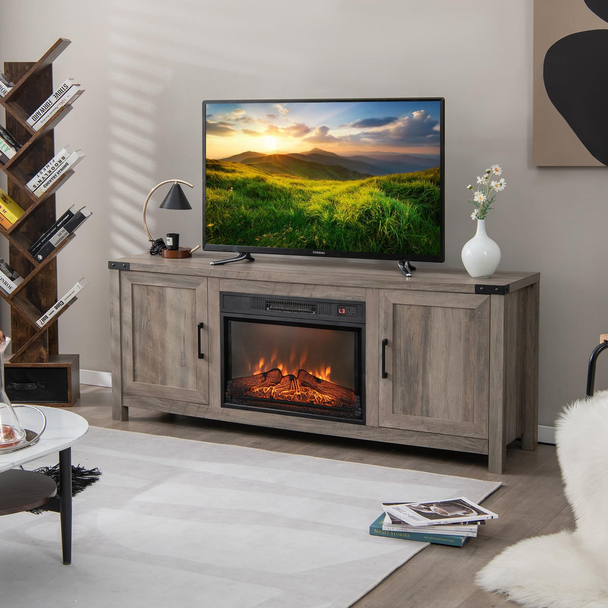GOFLAME Fireplace TV Stand for TVs Up to 70 Inches with Electric Fireplace and Remote Control