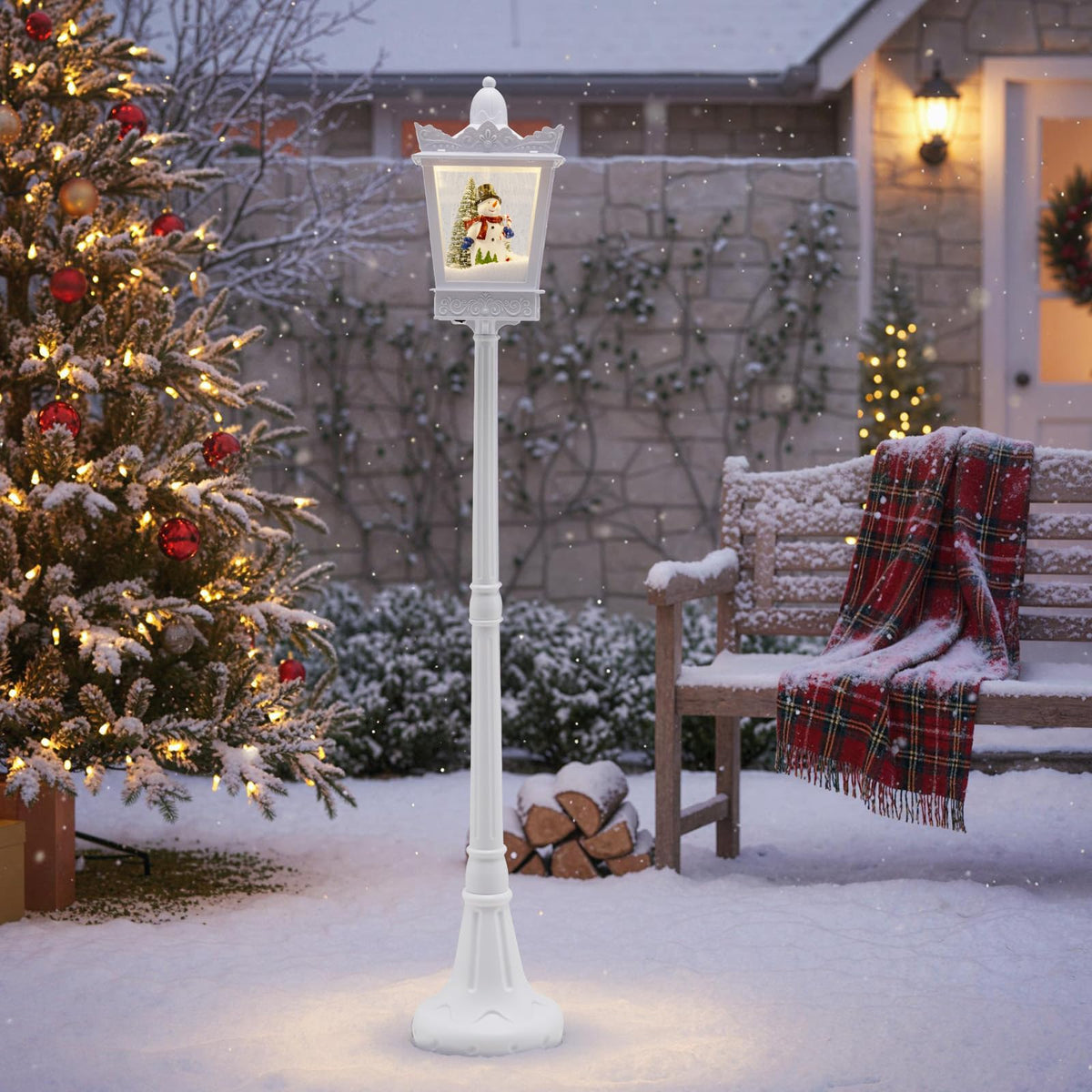 Goflame 8 ft White Musical Christmas Streetlight | Lighted Holiday Decoration for Home Yard Porch