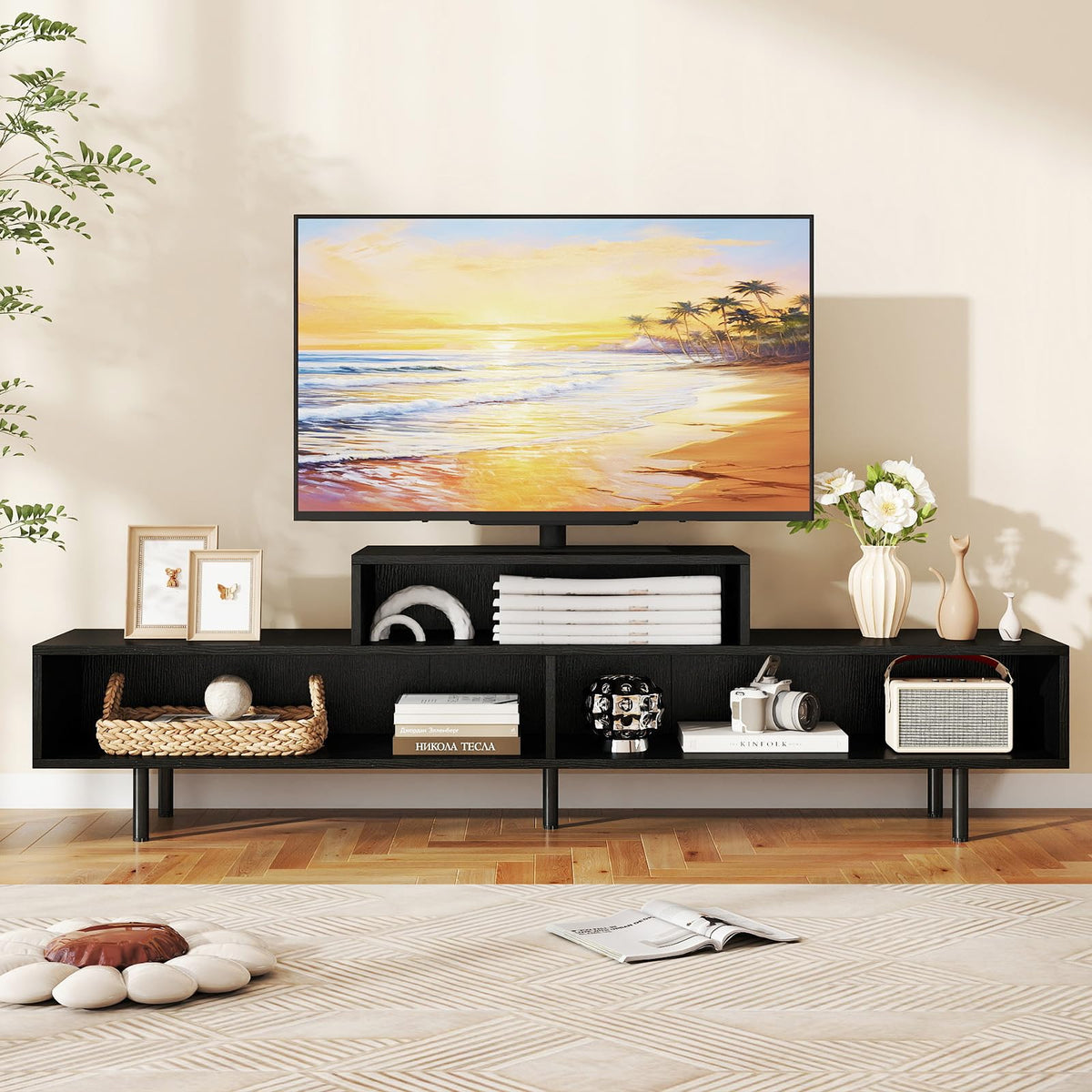 Goflame 3 Cubby TV Stand for 55/65/70 Inch TV | 63" Modern Entertainment Center