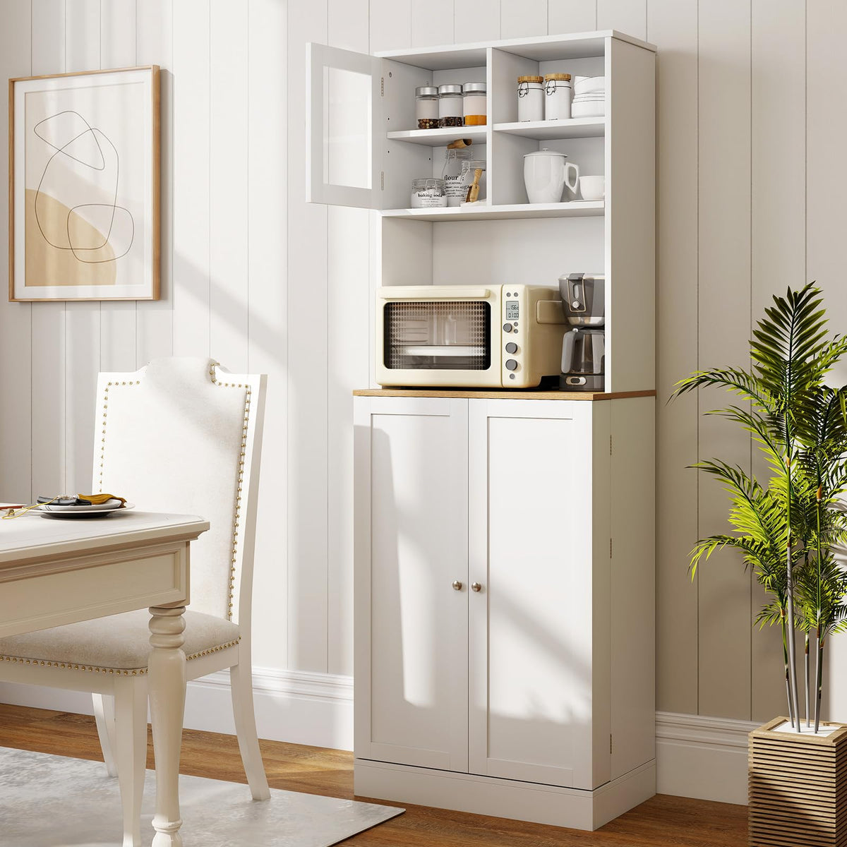 Goflame Kitchen Hutch 67" Tall Pantry Cabinet w/Microwave Countertop