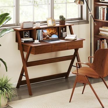 Goflame Mid Century Modern Desk with 3 Drawers