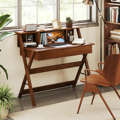 Goflame Mid Century Modern Desk with 3 Drawers