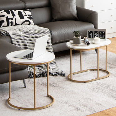 Goflame Modern Nesting Coffee Table Set of 2, Accent Marble Look Stacking Side Table for Living Room Bedroom