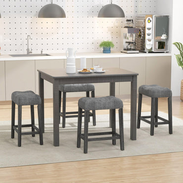 Goflame 24" Bar Stools, Backless Counter Height Saddle Bar Stools w/Padded Seat, Solid Rubber Wood Legs