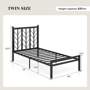 Goflame Queen/Full/Twin Size Bed Frames with Vintage Headboard, Metal Mattress Foundation for Storage