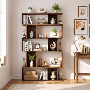 Goflame Geometric Bookshelf 5-Tier Bookcase with Open Shelves and Closed-back Cubes