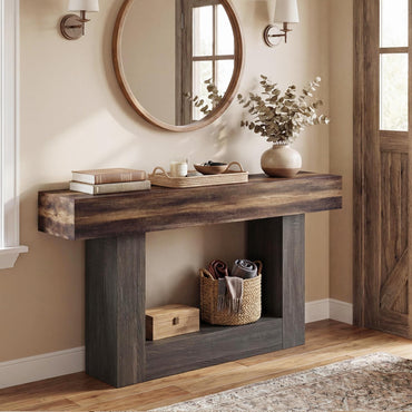 Goflame 63" Farmhouse Console Table | 2-Tier Narrow Entryway Table with Storage Shelf