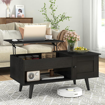 Goflame Lift Top Coffee Table, Modern Cocktail Table with Hidden Compartment, Open Shelf & Cabinet