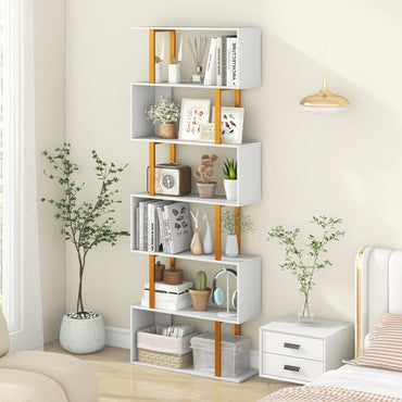 Goflame 6-Tier Modern S-Shaped Bookshelf with Anti-Tipping Kits