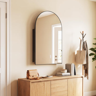 Goflame 34" x 22" Brushed Metal Wall-Mounted Medicine Cabinet for Bathroom