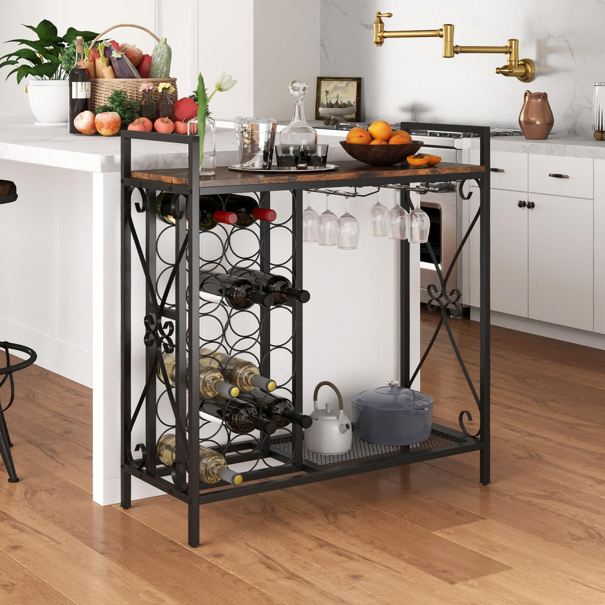 Goflame Wine Bar Table with 6 Glass Wine Glass Holder