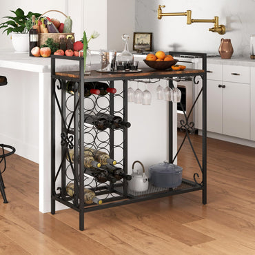 Goflame Wine Bar Table with 6 Glass Wine Glass Holder