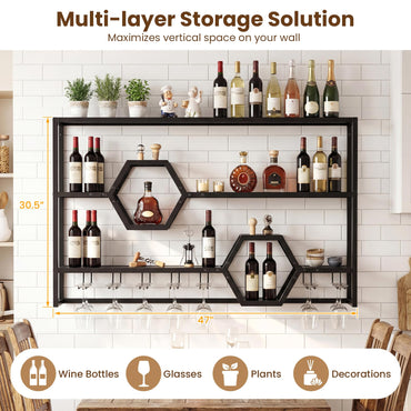 Goflame Wall Mounted Wine Rack 47” Large Floating Bar Shelves