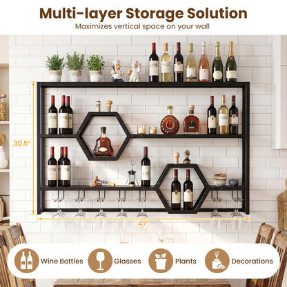 Goflame Wall Mounted Wine Rack 47” Large Floating Bar Shelves