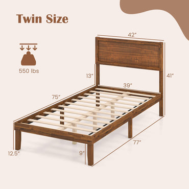 Goflame Wood Bed Frames with Headboard, Mid Century Modern Platform Bed