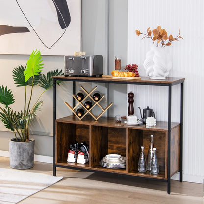Goflame Buffet Sideboard, Wooden Cupboard, Kitchen Pantry w/Spacious Countertop, Large Open Shelf, 3 Cube Storage Cabinet