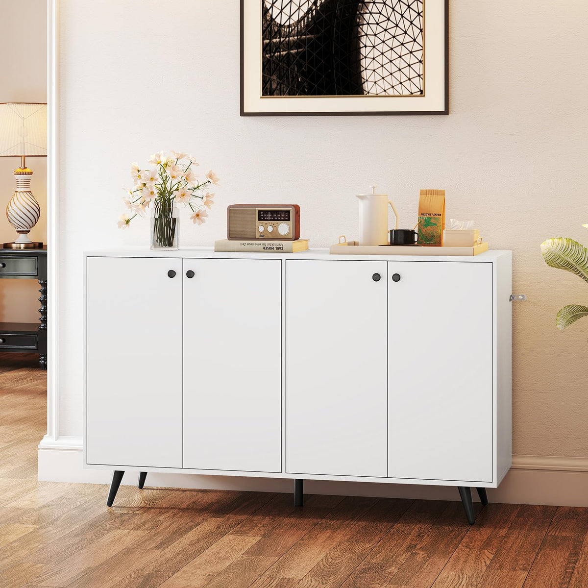 Goflame Buffet Sideboard 4-Door Storage Cabinet with 5-Position Adjustable Shelves