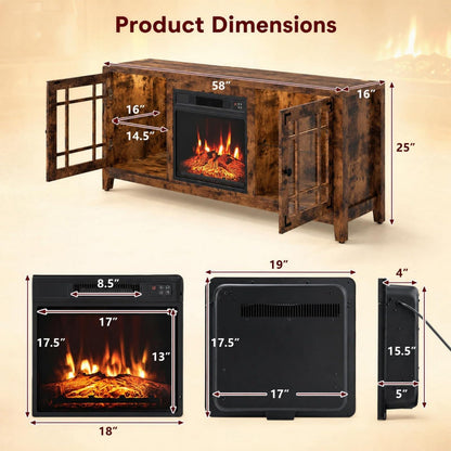 GOFLAME 58 Inch Farmhouse Electric Fireplace TV Stand
