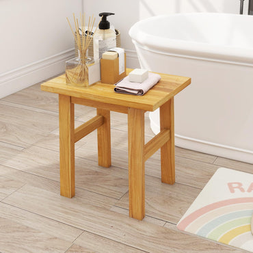Goflame Solid Teak Shower Bench Stool for Bathroom with Water-Resistant Finish 18''L x 12''W x 18''H