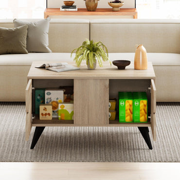 Goflame Farmhouse Accent Modern Coffee Table with Storage for Living Room Bedroom