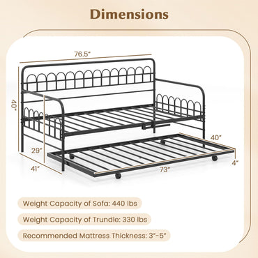 Goflame Twin Daybed with Trundle with Heavy-Duty Metal Slats