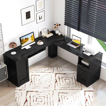 GOFLAME 66" L-Shaped Desk with Storage Drawers & Charging Station
