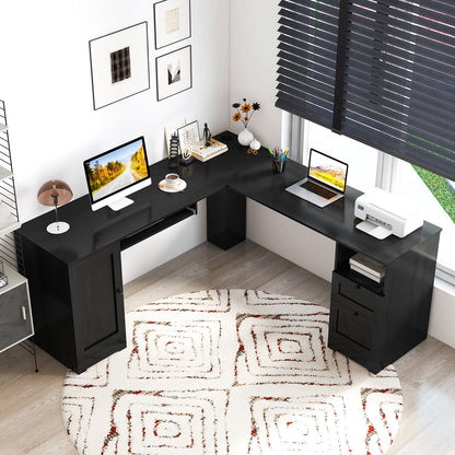 GOFLAME 66" L-Shaped Desk with Storage Drawers & Charging Station