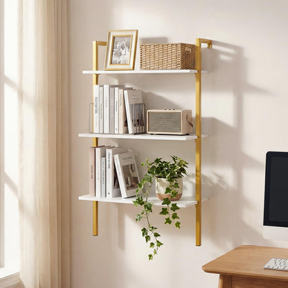 Goflame Ladder Shelf | 3-Tier Wood Wall Mounted Bookshelf with Metal Frame (1/2)